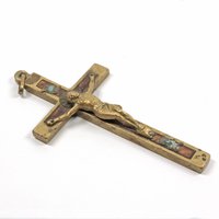 Alte Bronze Holzkreuz Vintage Kruzifix Holz Kreuzschutz Figur Religiöses Geschenk Catolic Сhristian An Den Gläubigen von SariLand