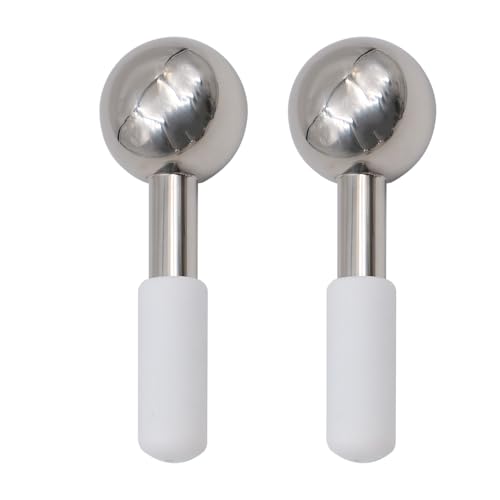 Sarini 1 Paar Gesichtspflege-Eisball aus Edelstahl, Gesichts-Eisroller, Eiswellenball, Massagegerät für Gesicht, Hals, Augen, Hautpflege, Gesichtsmassagegerät (weiß) von Sarini
