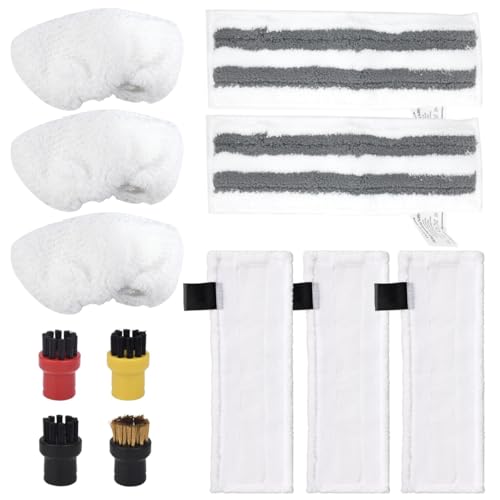 Sarini 12-teiliges Mikrofaser-Pad-Set, Zubehör, Dampfreiniger für SC2, SC3, SC4, SC5, 3 Mikrofasertücher + 2 Schleifpapiere + 3 Mikrofasertücher mit Handdüse + 4 Rundbürsten von Sarini