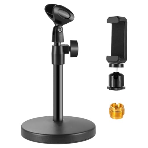 Sarini 3-in-1-Multifunktions-Desktop-Mikrofonständer, Verstellbarer Tisch-Mikrofonständer mit Mikrofonclip von Sarini