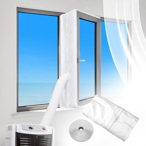 Sarini Dichtungsstoff-Set für Klimaanlagenfenster und -windschutzscheiben, 4 m, doppelte Reißverschlussöffnung, 400 cm, 158 Zoll, 210T wasserdichtes Material, mit Montageband von Sarini