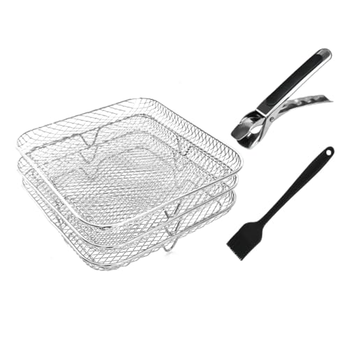 Sarini Dreischichtiger Grillrost aus Edelstahl,quadratisches Zubehör für Heißluftfritteusen,kompatibles Heißluftfritteusen-Rack-Set,passend für die meisten 5.5–8 l Heißluftfritteusen von Sarini