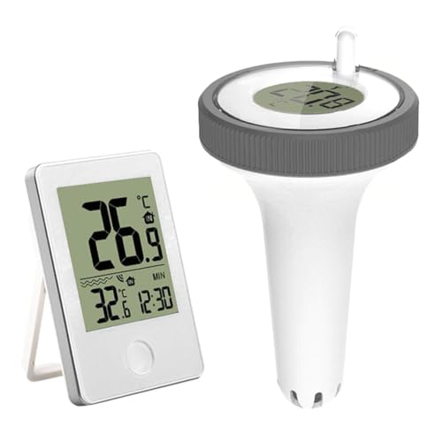 Sarini Kabelloses schwimmendes Poolthermometer, Badethermometer, großer Wassertemperaturmonitor mit Innentemperatur für Pools, Aquarien, Whirlpools, Spas von Sarini