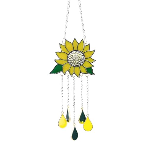 Sarini Sunflower Wind Chime Sun Flower Hanging Sign Dripping Pendant Stained Suncatcher Garden Ornament Decor for Outdoor Indoor Home Bedroom Living Room Window von Sarini
