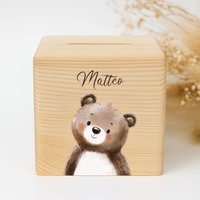 Holzspardose Personalisiert Mit Waldtieren & Namen - Kinder Spardose Schloss Geschenk Zur Taufe, Geburt, Geburtstag von SarisTraumwerkstattt