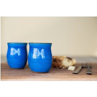 Blaues Keramikbecherset, 2Er-Set, Kleine Tassen, Keramikbecher, Dessertteller Aus Keramik, Geschenk Für Kaffeeliebhaber, Ihn von SaritCeramics