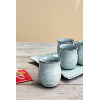 Hellblaue Keramikbecher, Zwei Set, Kleine Keramikdessert von SaritCeramics