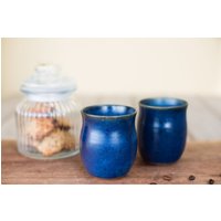 Keramik Blaues Becherset, 2Er Set, Kleine Keramiktassen, Blaue Keramikbecher, Dessert Teller, Geschenk Für Ihn von SaritCeramics