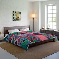 Bunte Tröster, 70Er Bettüberwurf, Hippie Schlafzimmer, Einzigartige Wohnheim Bettwäsche, Abstraktes Grün, Beige, Orange, Lebendige Tröster von SaritShayLove