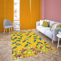 Funky Rugs, Trendy Rugs, Unikat Teppich, Gelber Blumen Schlafzimmer Bereich Teppiche, Dekorative Floral Dorm Decor von SaritShayLove