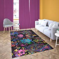 Funky Teppich, Einzigartiger Wohnheim Deko Wohnzimmer Bunter Teppich von SaritShayLove