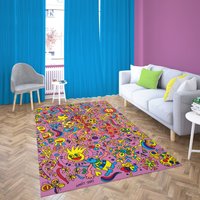 Funky Teppich, Kinder Teppich Mit Künstler Signatur, Farbenfroher Spielzimmer Bereich Moderner Weicher Für Kinder, Wandbehang von SaritShayLove