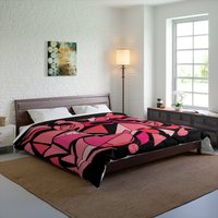 Groovy Bettdecke, Pink Rot & Schwarz Wohnheim Dekor, 70Er Jahre Tagesdecke, Hippie Schlafzimmer, Einzigartige Bettwäsche, Tröster, Abstrakt Grün von SaritShayLove