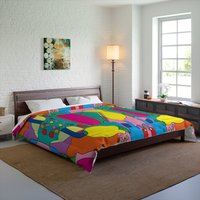 Hippie Funky Gelb Rosa Tröster, Pop Art Kuscheldecke, Mikrofaser Bettwäsche, Bedruckte Bunte Bettdecke, Comforter von SaritShayLove