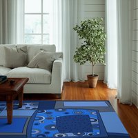 Indigo, Blauer Großer Teppich, Abstraktes Wohnheim Dekor, Wohnteppich, Designer Abstrakter Wohnzimmerteppich von SaritShayLove