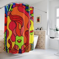 Pop Art Duschvorhang, Psychadelic Lebhafte Abstrakte Bunte Bad Vorhang, Wohnheim Polyester Duschvorhang von SaritShayLove