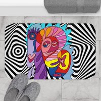 Psychadelic Badematte, Bunte Funky Pop Art Weicher Badteppich, Moderne Kunst Duschmatte, Badematte von SaritShayLove