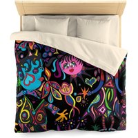Schwarz Funky Schlafzimmer Dekor, Pop Art Bunte Bettbezug, Uniqe Entworfene Bett Einstellung, Lebendige Farben Bettdecke, Mikrofaser Bettbezug von SaritShayLove