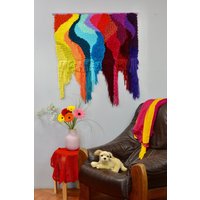Handgewebter Wandteppich Mit 3D Effekt - Extra Großer Regenbogen Am Meer Design Handgemachte Kunst Für Wohndekor Handgewebter Wandteppich Mit 3D Effekt - Extra Großer Regenbogen Am Meer Design Handgemachte Kunst Für Wohndekor von SarmitesStudio