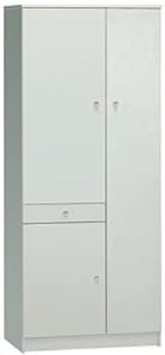 Multifunktions-Kleiderschrank mit einer einzigen Tür auf der rechten Seite und auf der linken Seite zwei Türen geteilt durch eine Schublade, Farbe Weiß, 77 x 34 x 183 cm. Multifunktions-Kleiderschrank mit einer einzigen Tür auf der rechten Seite und auf der linken Seite zwei Türen geteilt durch eine Schublade, Farbe Weiß, 77 x 34 x 183 cm. von Sarmog