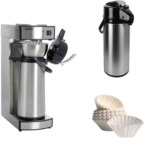 Kaffeemaschine SAROMICA THERMO 24 + zweite Kanne (Innenglas) + gebrauchsfertiges Set aus Kaffeefilterpapier von Saro