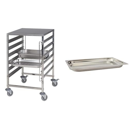 Regalwagen mit Arbeitsplatte aus Edelstahl Noel + 12x 1/1 GN-Container 40mm tiefliegend von Saro