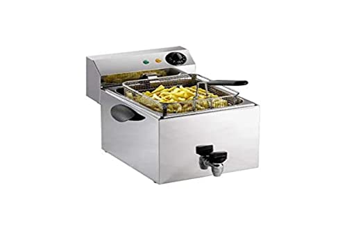 SARO Fritteuse aus Edelstahl – 8 L – mit Ablasshahn - Abgerundetes Becken mit Kältezone – Temperaturregelung 0–180 °C – Herausnehmbares Heizelement – 3,25 kW – Modell PROFRI 8 V von Saro