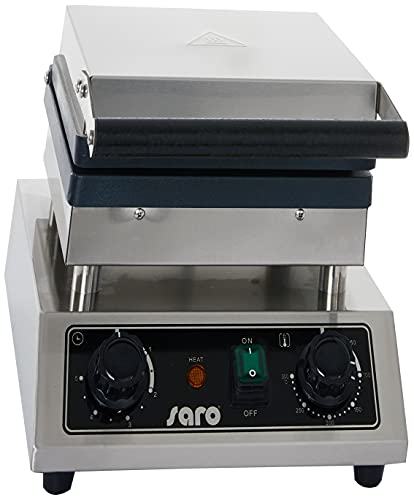 SARO Waffeleisen für Brüsseler Waffeln – Edelstahlgehäuse – Gussplatten emailliert – Temperaturregelung 50–300 °C – Mit Timer – Modell ATRIA von Saro