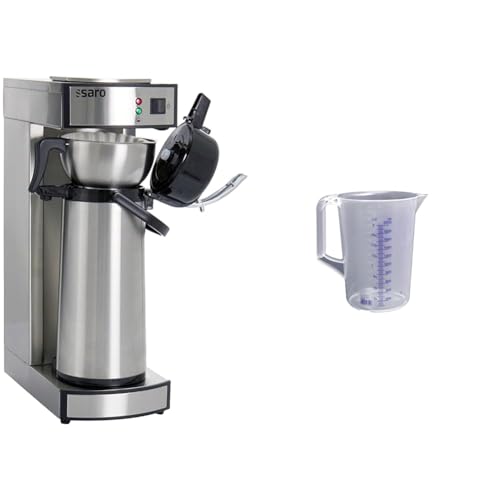 Saro 317-2085 Thermo Kaffeemaschine, Silber, 1.8 liters & hünersdorff Messbecher 2l | Polypropylen (PP) | bruchsicher und spülmaschinengeeignet | geschlossener Griff | blaue Skala von Saro