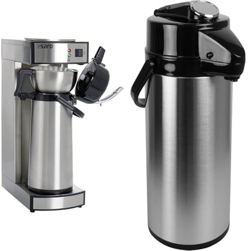 Saro 317-2085 Thermo Kaffeemaschine mit Korbfilter und Thermoskanne Industriekaffeemaschine mit Pumpkanne (2,2 Liter, ca. 10 Tassen Kaffee), Silber, 1.8 liters & 317-2075 Isolierpumpkanne, 2,2 L von Saro