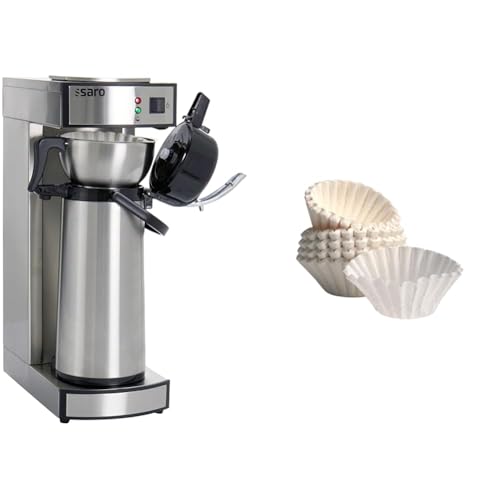 Saro 317-2085 Thermo Kaffeemaschine mit Korbfilter und Thermoskanne Industriekaffeemaschine mit Pumpkanne (2,2L, ca. 10 Tassen Kaffee), Silber, 1.8 liters & 39-1000 Korbfilter, größe circa 85 / 245 mm von Saro