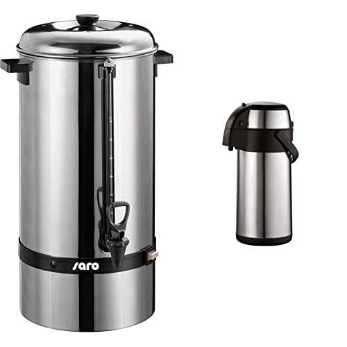 Saro Gastro Kaffeemaschine mit Rundfilter Modell Saromica 6015 Industriekaffeemaschine , Silber & axentia Airpot in Silber, Pumpkanne aus rostfreiem Edelstahl, Isolierkanne mit Doppelwand, ca. 3 L von Saro