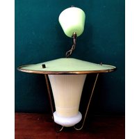 50Er Jahre Vintage Hängelampe #laternenform #pastellgrün #rockabilly #brocante #shabby Chic #lampe #midcentury #50Er Design #milchglasschirm von SarosVintage