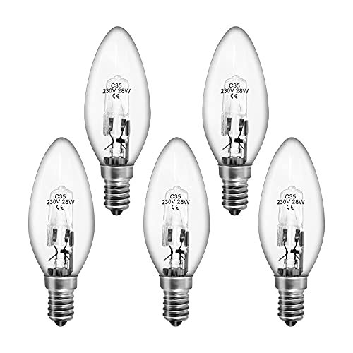5 Stück Halogen Glühbirne E14 kerzen Dimmbar,28Watt E14 Halogenlampen 2800K Warmweiß,Klar Glühlampe 2500 Hours Life by Sarveeta von Sarveeta