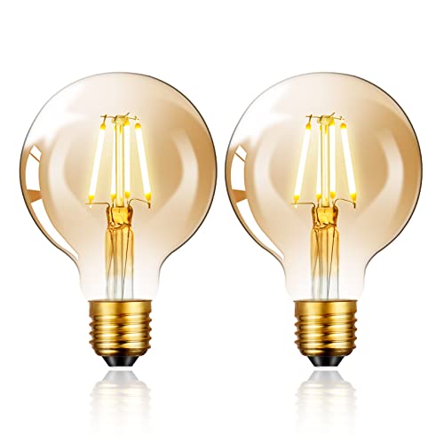 Vintage Edison LED Glühbirne, E27 Schraublampe 4W (entspricht 40W) G80 Kugel Dekorative Glühbirnen Warmweiß 2800K LED Filament Lampe für Retro Beleuchtung Bernstein Glas - 2er Pack von Sarveeta