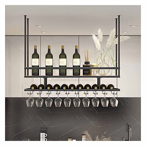 Deckenmontiertes Regal, Decken-Weinglasregal, hängendes Weinglasregal, 30–55 cm höhenverstellbares hängendes Weinregal, perfekt für Bar, Café, Küche, Schwarz (Farbe: Schwarz, Größe: 100 x (Schwar von SaryEdge