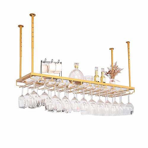 Deckenregal, industrielles hängendes Weinregal mit Glashalter und Regal, einlagiges Weinglasregal an der Decke, für Bar, Küche, Esszimmer, (Gold 60 x 35 cm) von SaryEdge
