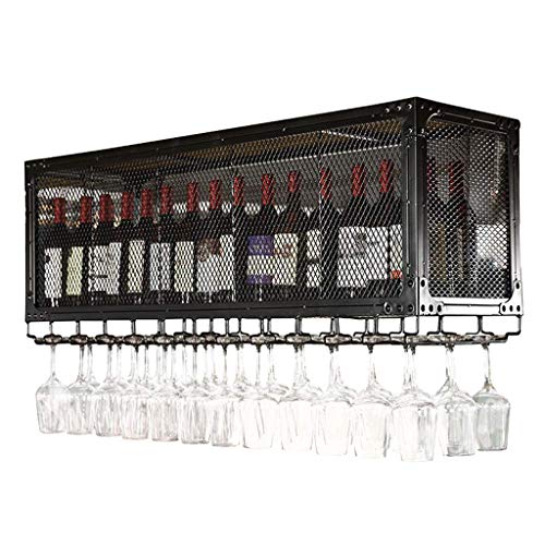 Hängende Weinglasregale, doppelschichtiges Wandregal, Deckenhalter für Weinflaschen und Gläser, Metall-Eisengitter-Deckenregal, Lagerung, Weinregale mit 2 Ebenen – großer Stauraum, Größe: 80 x (s von SaryEdge