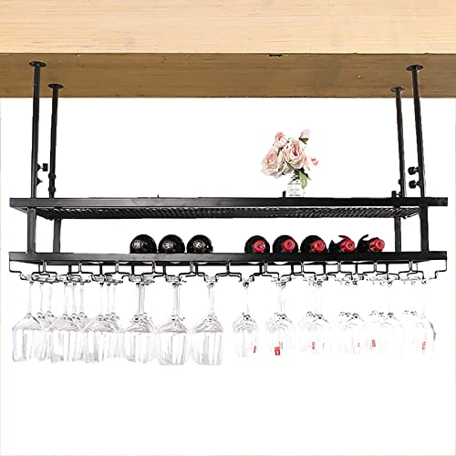 SaryEdge 2-lagiges Decken-Weinregal, höhenverstellbar, hängender Weinglas-Aufhänger, Vintage-Weinflaschenhalter, Weinhalter für Stielgläser, für Bars, Restaurants, Küchen (Größe: 60 cm) (120 cm) von SaryEdge