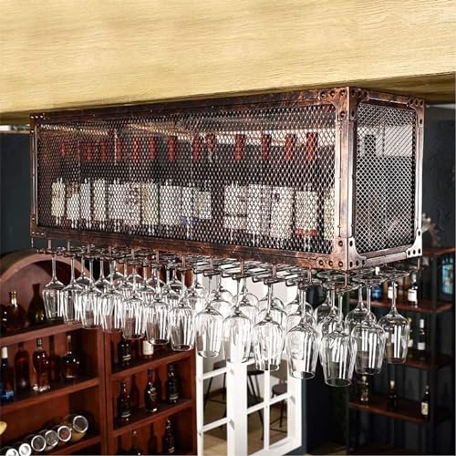 Weinregal, an der Wand montiertes umgekehrtes Weinglasregal, umlaufendes Kantendesign, hängendes Deckendekorationsregal aus Eisen, industrieller Flaschenhalter, Weinregal für Bars, Küche und Essz von SaryEdge