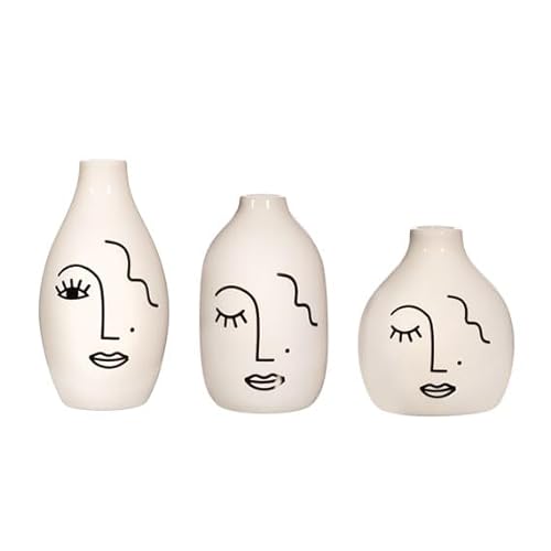 Sass & Belle Abstraktes Gesicht, weiße Vasen, 3 Stück von Sass & Belle