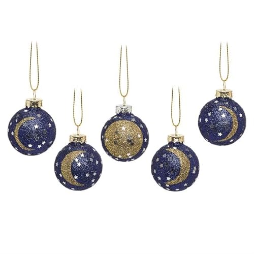 Sass & Belle Christbaumkugel Set Mondphasen - 6 Weihnachtskugeln (Baumschmuck) aus Glas. Farbe Violett + Gold von Sass & Belle