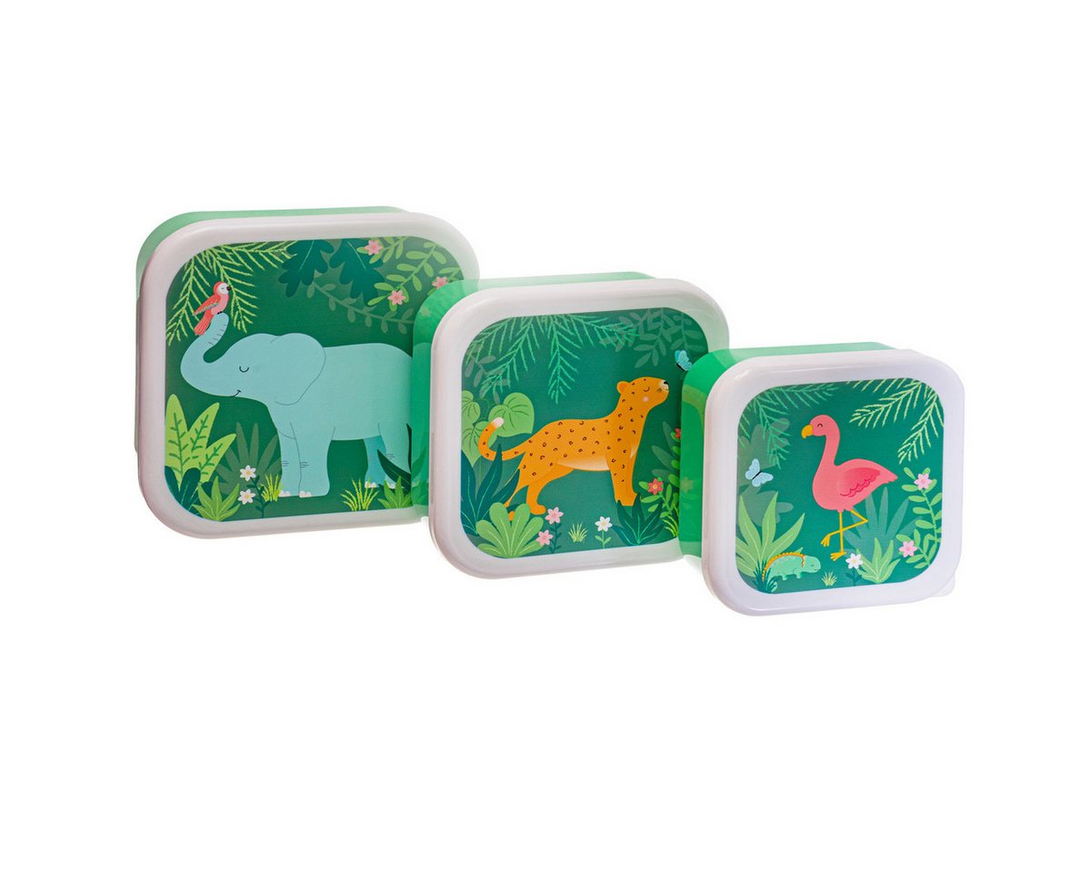 Sass & Belle Lunchbox Jungle Friends, Kunststoff, (Set, 3-tlg., ca. 11,5 x 11,5 x 5,5 cm (große Box), jede Box mit eigenem Design, passt genau in die größere von Sass & Belle