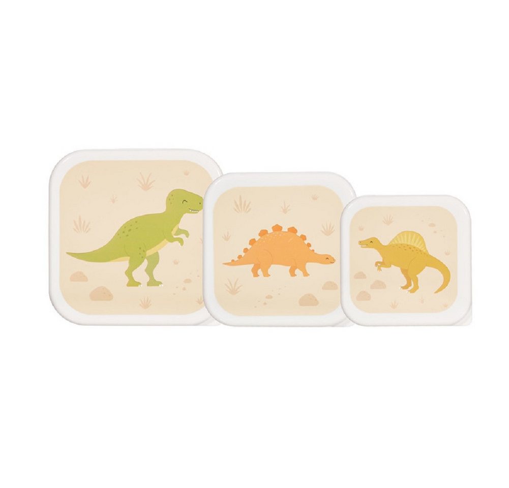 Sass & Belle Lunchbox Snackdosen Dino 3er Set Snack Obst Behälter Boxen Dinosaurier, Kunststoff, BPA-frei, (Set, 3-tlg., ca. 11,5 x 11,5 x 5,5 cm (große Box), jede Box mit eigenem Design, passt genau in die größere von Sass & Belle