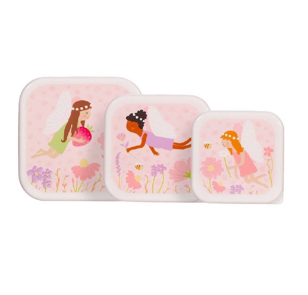 Sass & Belle Lunchbox Snackdosen Fee 3er Set Snack Obst Behälter Boxen, Kunststoff, BPA-frei, (Set, 3-tlg., ca. 11,5 x 11,5 x 5,5 cm (große Box), jede Box mit eigenem Design, passt genau in die größere von Sass & Belle