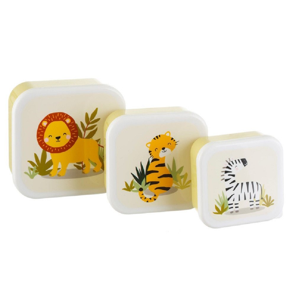 Sass & Belle Lunchbox Snackdosen Safari 3er Set Snack Obst Behälter Boxen, Kunststoff, BPA-frei, (Set, 3-tlg., ca. 11,5 x 11,5 x 5,5 cm (große Box), jede Box mit eigenem Design, passt genau in die größere von Sass & Belle