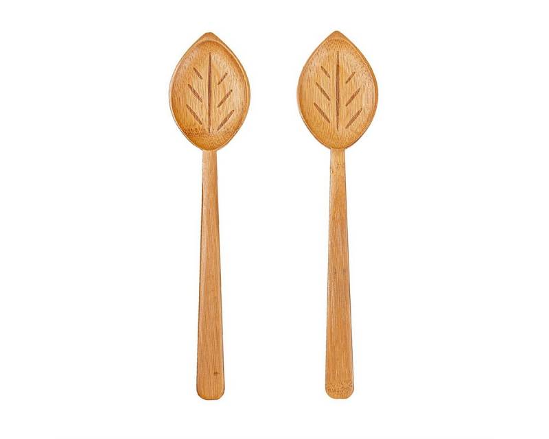 Sass & Belle Salatbesteck Laub Blätter (Bambus, 2-tlg., ca. 26 x 6 x 2 cm), Holz Servierbesteck von Sass & Belle