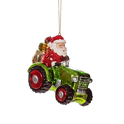 Sass & Belle Weihnachtskugel in Form eines Weihnachtsmanns auf einem Traktor, LINXM171 von Sass & Belle