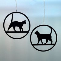 Hängedeko Katze Im Ring Aus Kraftpapier Ø 18cm 2Er-Set | Fensterdeko Hängend Fensterhänger Wanddeko Wandhänger von SassiMoeKreationen