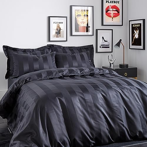 Playboy Bedding Bettwäsche-Set, weich, Satin, gestreift, Kingsize-Bett, mit Kissenbezügen, Schwarz von Sassy B